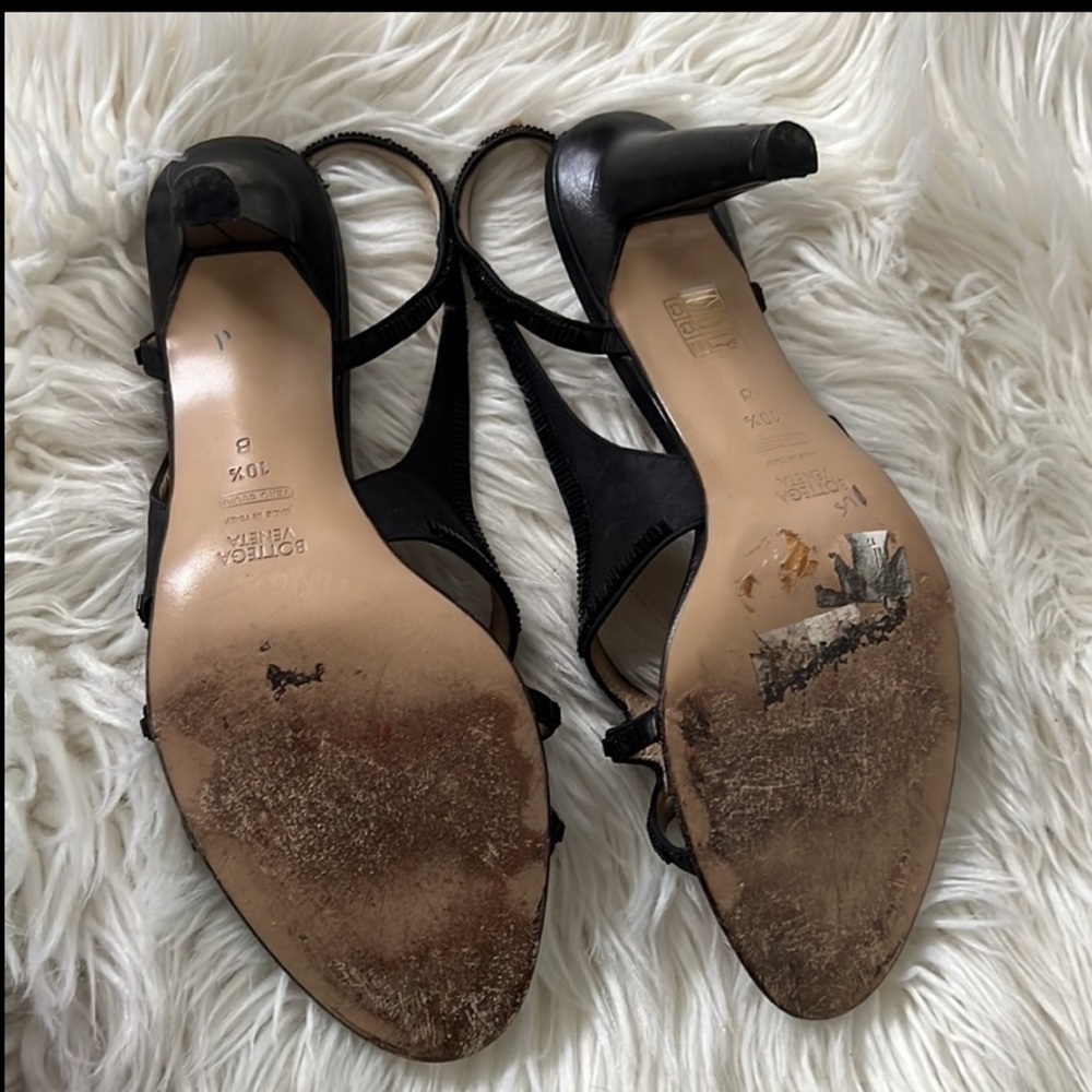 BOTTEGA VENETA Black Satin and Leather Slingback Heels - Picture 4 of 16
